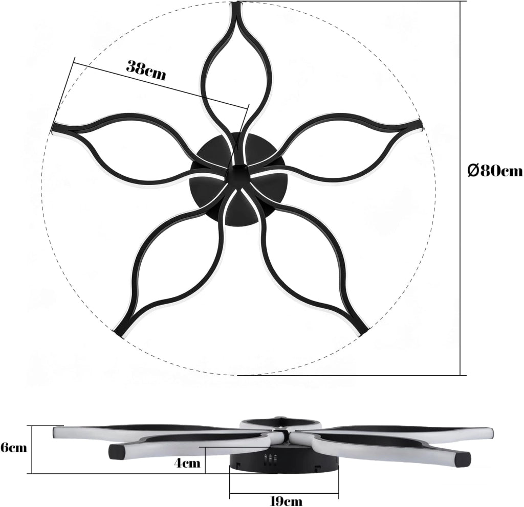 ZMH Plafoniera LED Nera 80 cm 75W Moderna per Soggiorno con Telecomando e Regolazione Luminosità per Camera da Letto