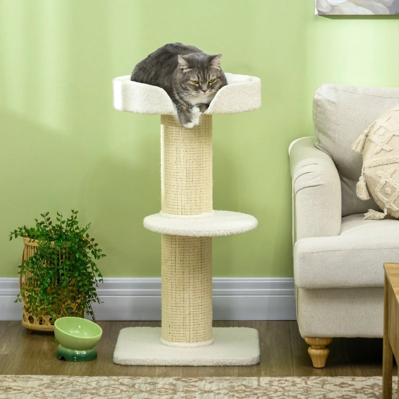 Albero per gatti da 91 cm con cuccia e piattaforma in lana d'agnello color crema.