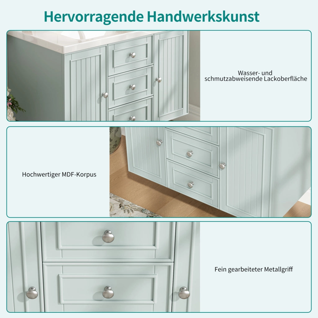 Mobile sottolavabo con 2 cassetti, vano contenitore e installazione a parete, per bagno, verde, 78,5 × 46 × 46,8 cm