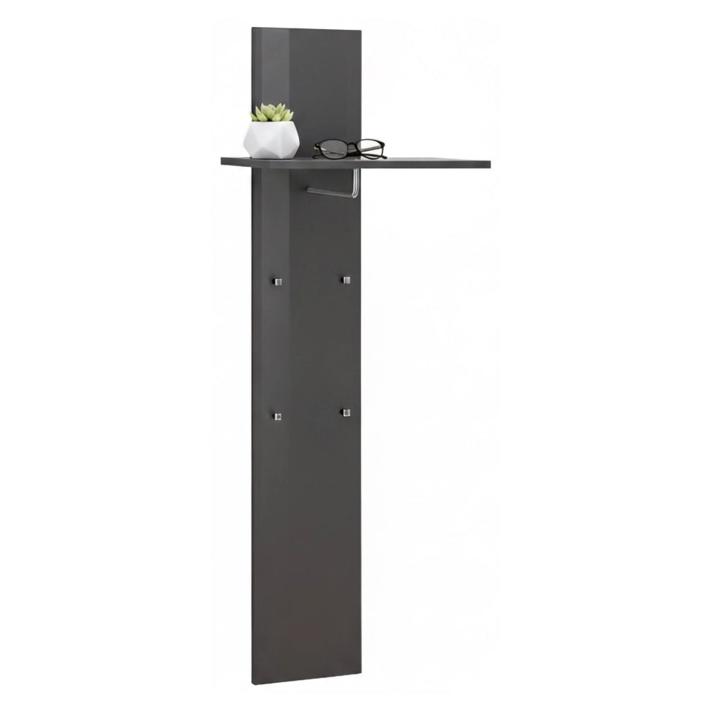 Appendiabiti Etesia, Made in Italy, con ripiano e 4 ganci, Mobile per ingresso, Entratina moderna, cm 50x27h140, Antracite lucido