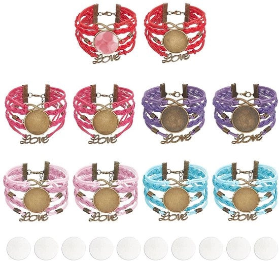 Set di bracciali in sublimazione, 10 pezzi, bianchi, 5 colori, applicazioni in alluminio, pelle PU, 20 cm, con tecnica di sublimazione.