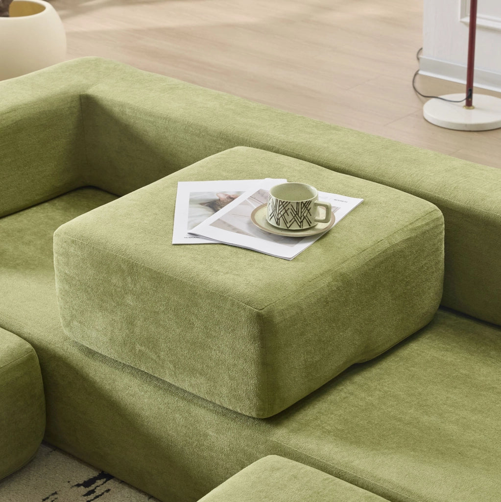 Divano letto da pavimento modulare in ciniglia verde