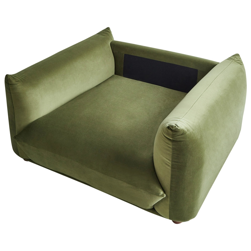 Poltrona velluto verde Gambe di legno morbide Stile moderno arredamento scandinavo