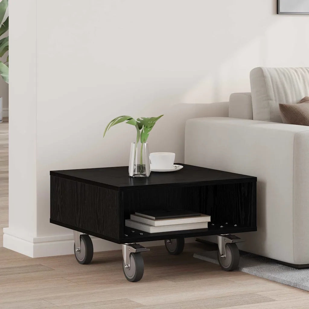 Tavolino con Ruote Rovere Nero 50,5 x 50 x 30 cm