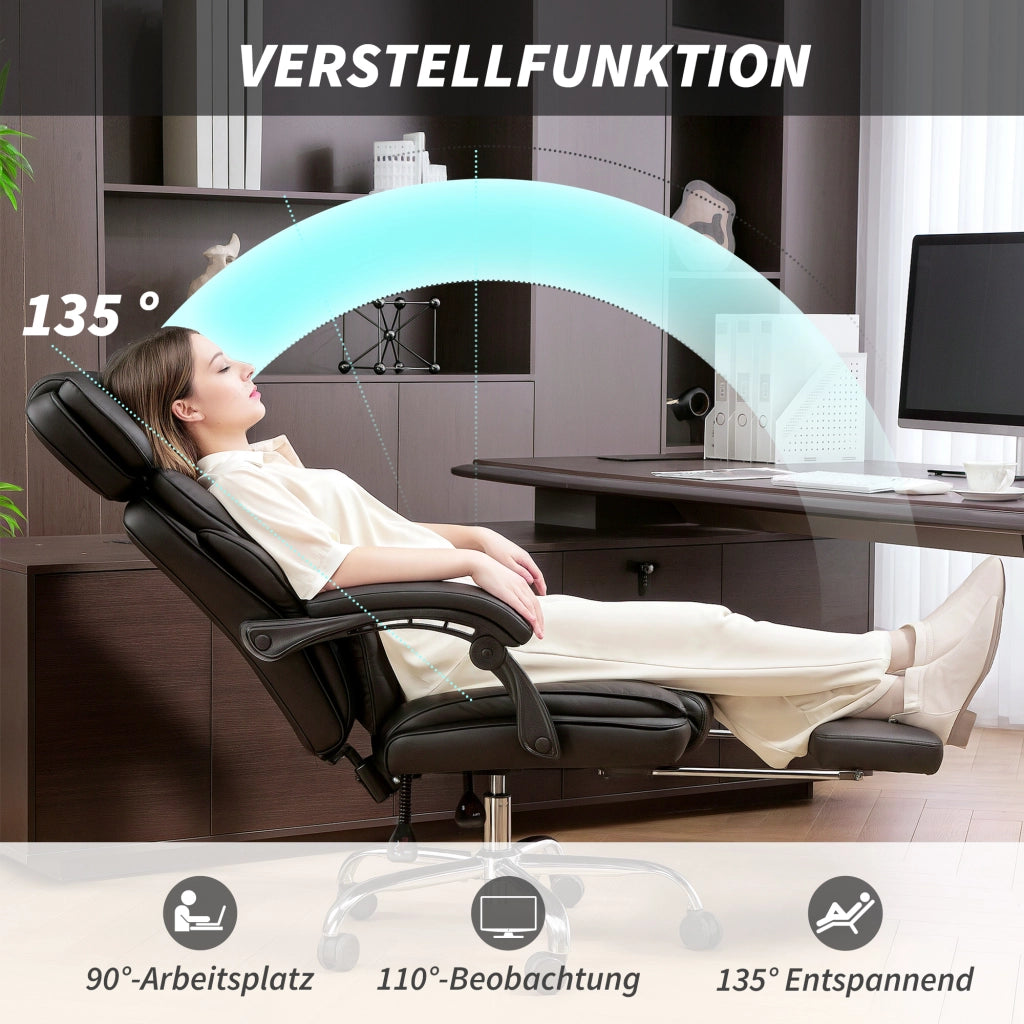 Sedia da Ufficio Ergonomica Girevole con Supporto Lombare e Poggiapiedi ¨C Xylo ¨C Ecopelle Nera