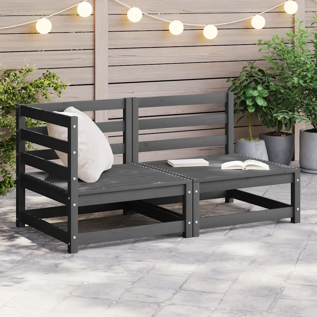 Set Divani da Giardino 2 pz Grigio in Legno Massello di Pino 805692