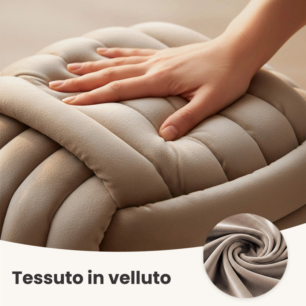 Pouf annodato in velluto 53 cm NILO Beige Polvere