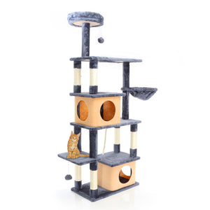 Fudajo Albero tiragraffi per gatti grigio scuro 161cm con graffiatoi in sisal