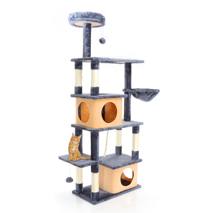 Fudajo Albero tiragraffi per gatti grigio scuro 161cm con graffiatoi in sisal