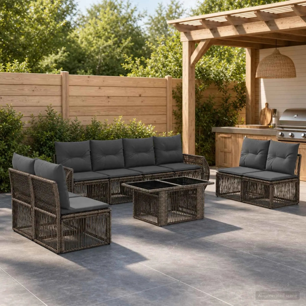 Set Divano da Giardino 9 pz Grigio e Grigio Scuro polyrattan 3436931