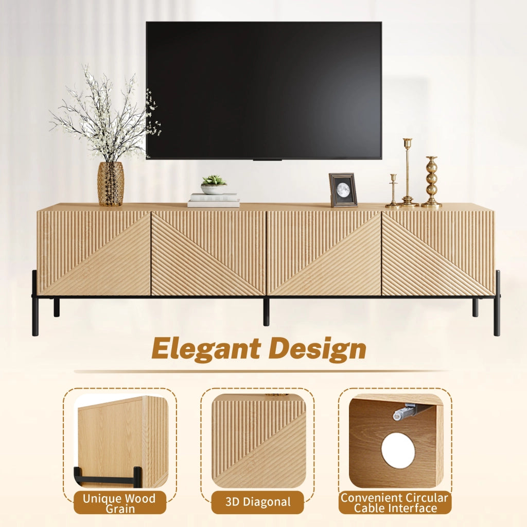 Mobile TV moderno 163;5x40x45 cm in MDF effetto legno naturale con 4 ante e struttura geometrica