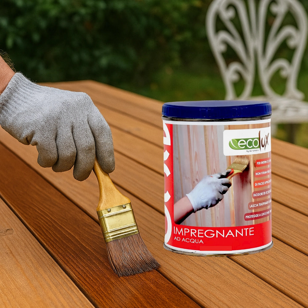 Impregnante soluzione acrilica fondo protettivo legno colore mogano ecolux *** formato 2.5 lt, confezione 1
