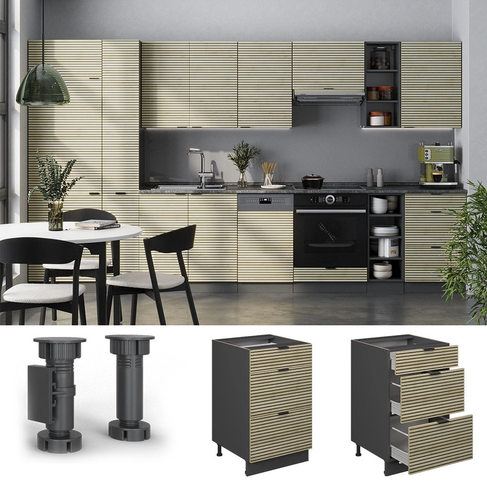 Mobiletto base per cucina Fame-Line Pannello in quercia/Antracite 50 cm senza piano di lavoro Vicco