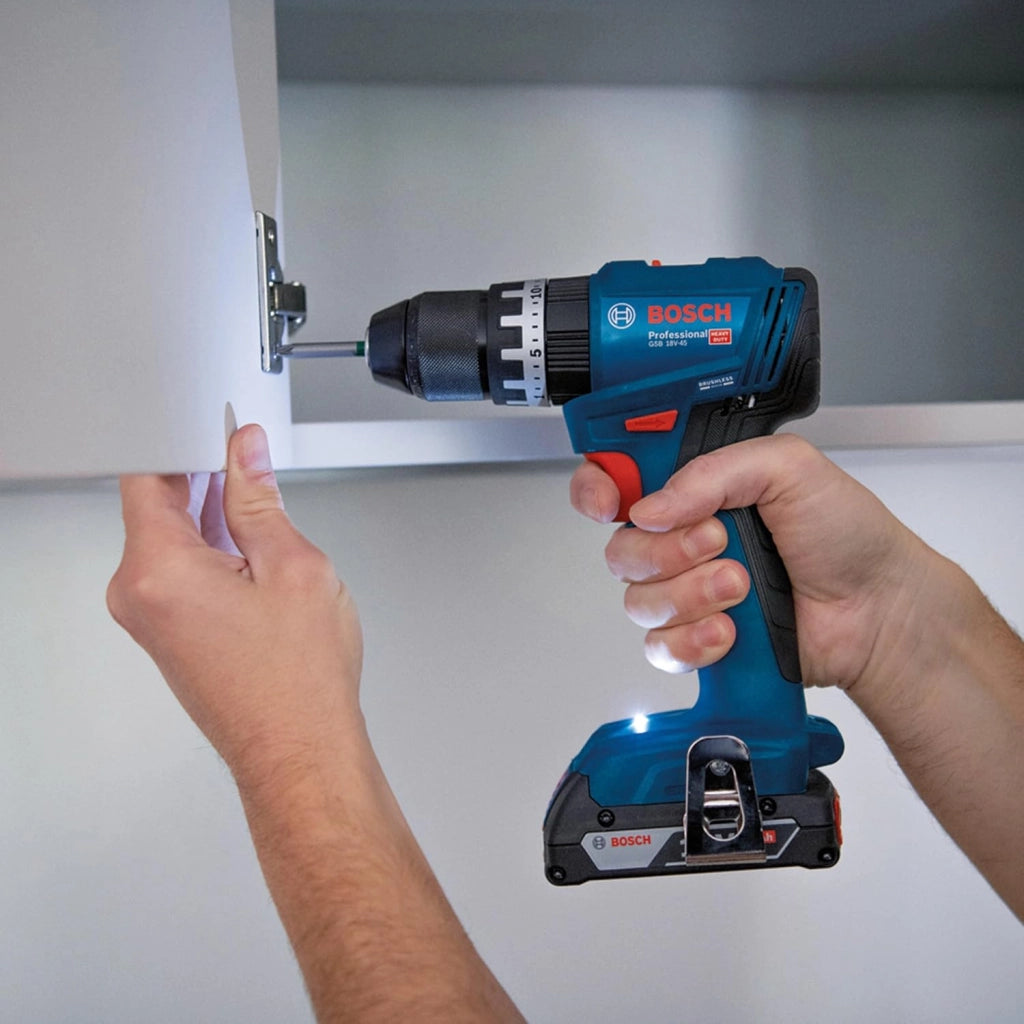 Bosch Professional 18V System Trapano Avvitatore con Percussione a Batteria GSB 18V-45 (Velocità di Rotazione di 1.900 giri/min, 2 Batterie da 2.0 Ah, GAL 18V-20, in L-BOXX)