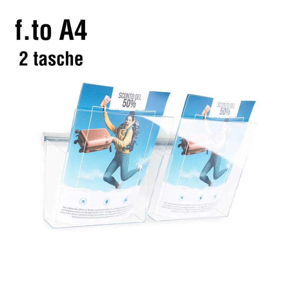 Portadepliant in plexi con barra 2 vaschette A4