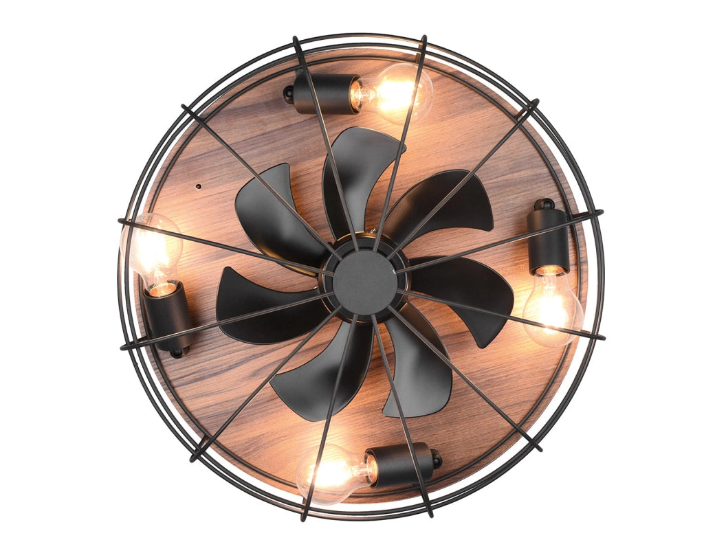 Plafoniera con Ventilatore da Interno Attacco E27 Ø50 cm Metallo Nero Opaco