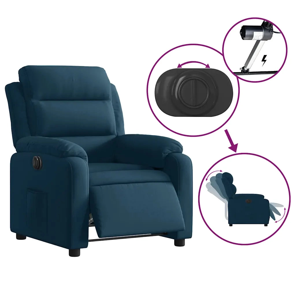 Poltrona Reclinabile Elettrica Blu in Velluto