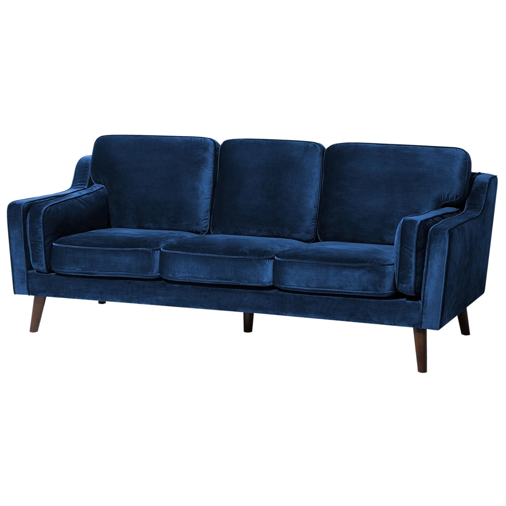Divano colore Blu 3 Posti Velluto Gambe In Legno stile Classico e moderno soggiorno