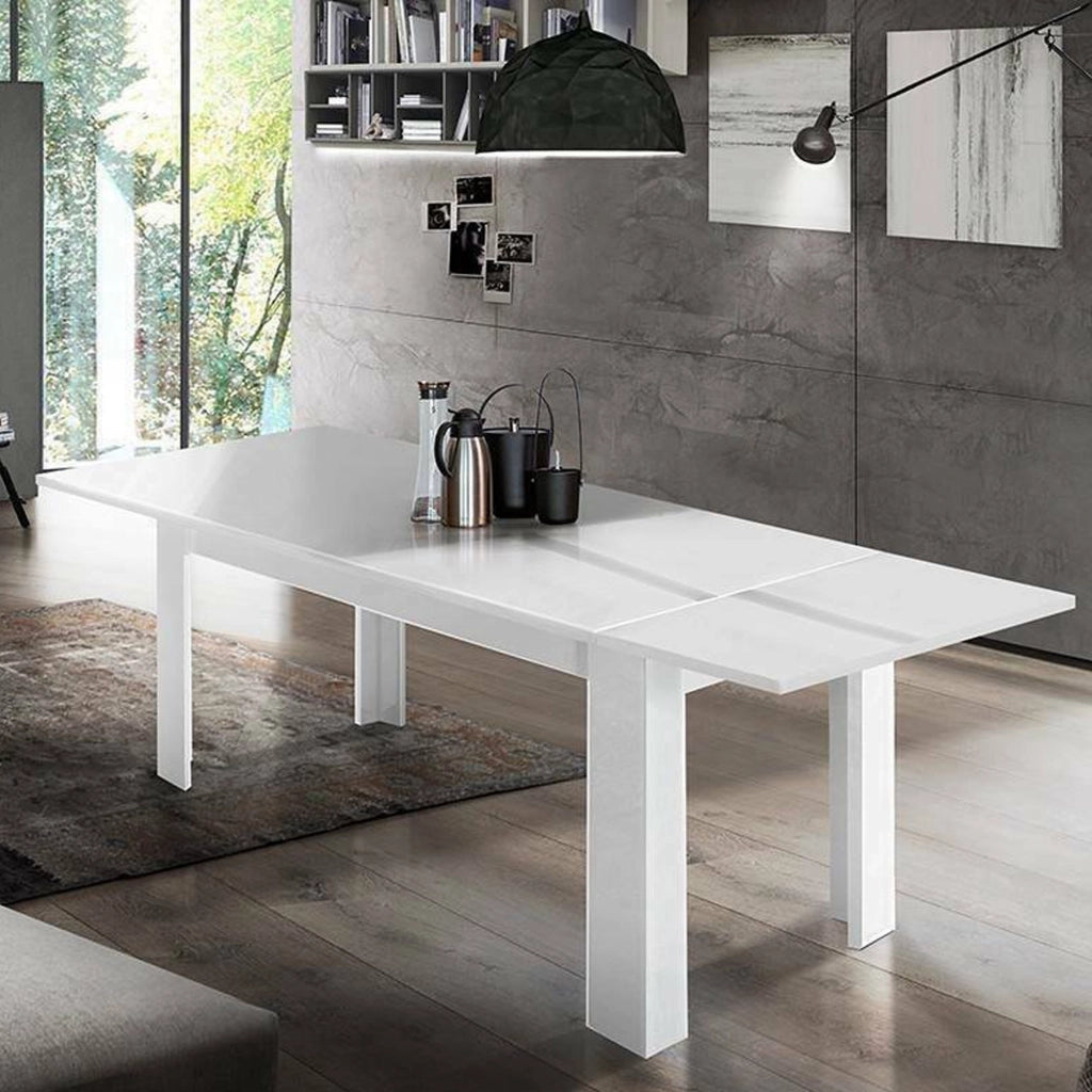 Tavolo per sala da pranzo Arizon, Made in Italy, Tavolo moderno con allunghe, Consolle allungabile, cm 140/190x90h75, Bianco lucido