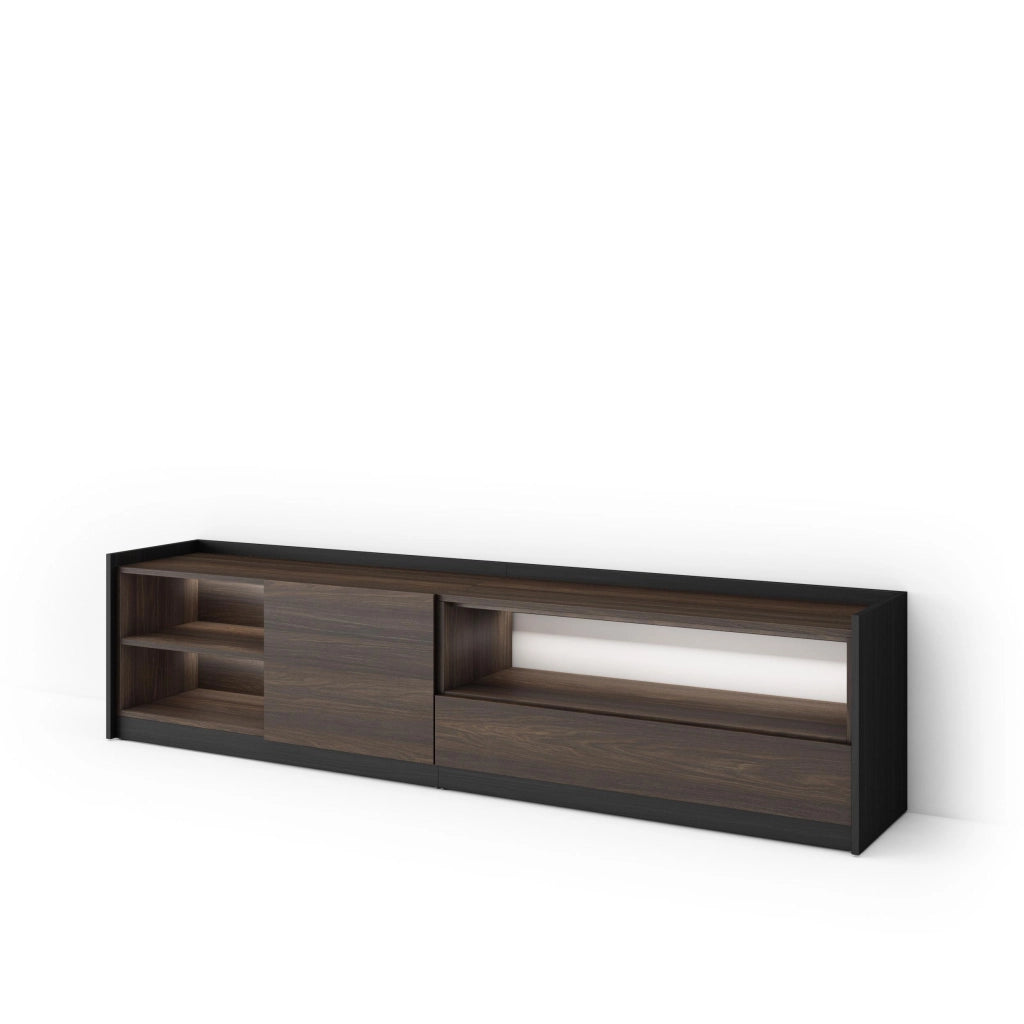 Mobile TV Soggiorno, 207x50x37 cm, Per TV fino a 80", LED, Rovere scuro e Nero