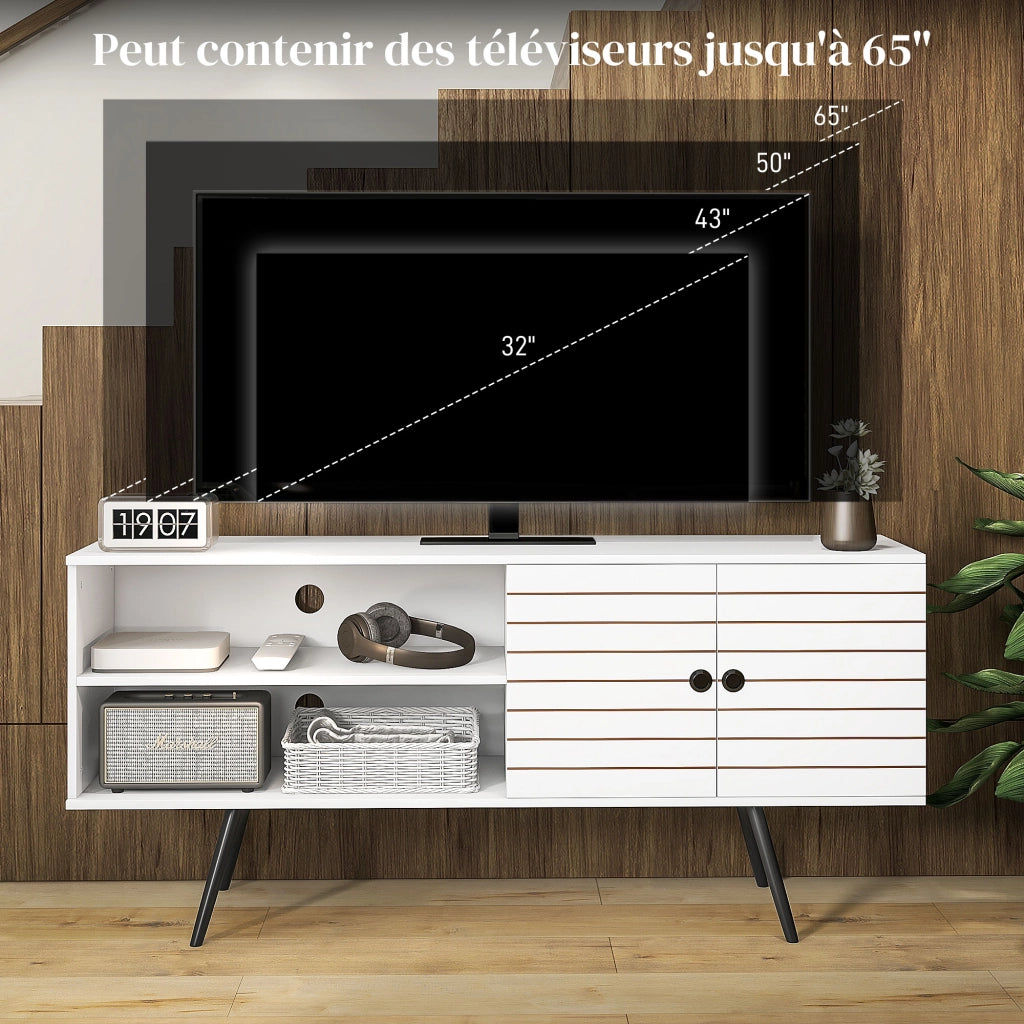 Mobile TV per televisori fino a 65 pollici con 2 scomparti aperti e 1 ripiano regolabile ¨C zephmum ¨C 145x38x65 Bianco