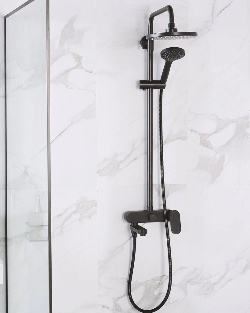 Miscelatore Set Doccia Ottone Nero con Funzione Pioggia Finitura Opaca Glamour Modern
