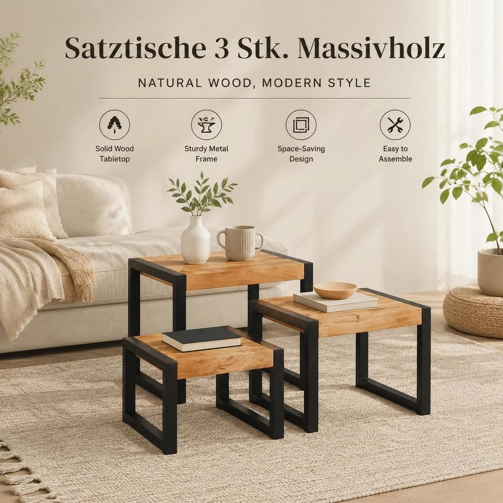Nesting Tables, 3 Pieces, Solid Wood