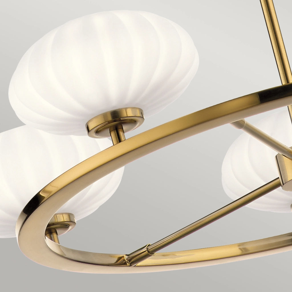 Lampadario Pim oro 5 luci G9 vetro opale Quintiesse