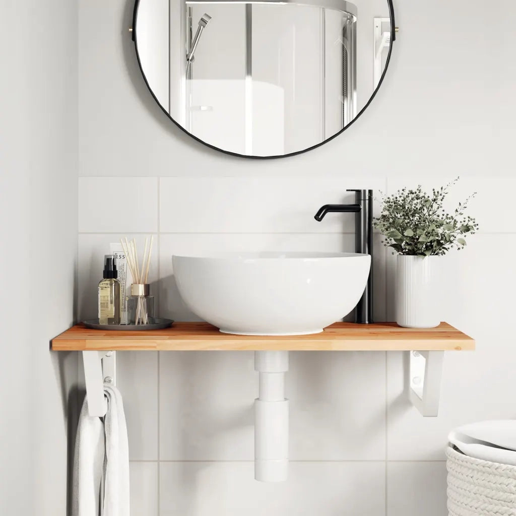 Ripiano a Parete per Lavabo in Acciaio e Massello di Acacia 3302723