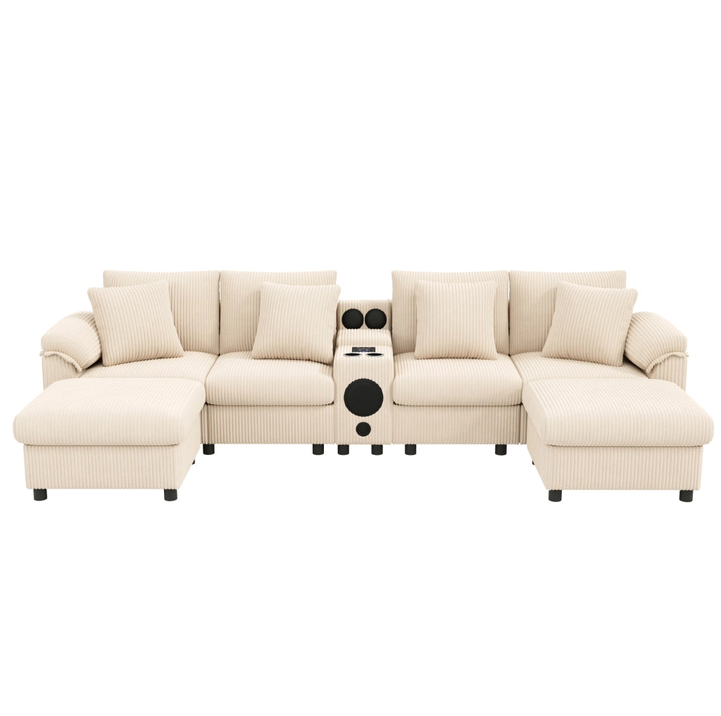 Sofa modulare con Bluetooth; ricarica wireless; USB e Type-C; contenitore; beige