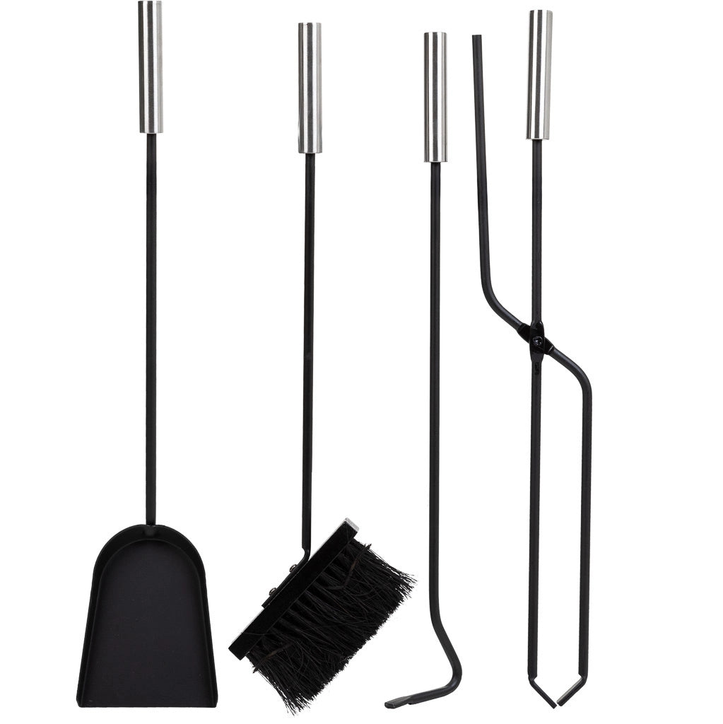 Set di 5 strumenti in metallo nero per il camino in metallo