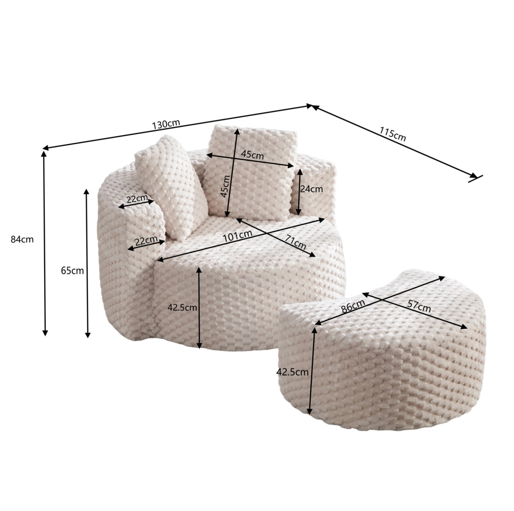 Poltrona in schiuma 129x116x65 cm con pouf, beige