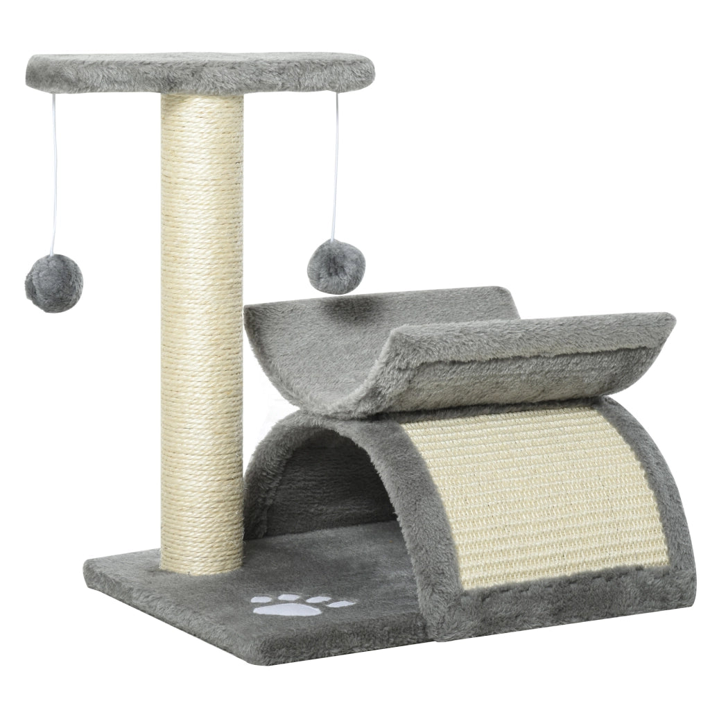 Albero tiragraffi per gatti con tunnel e palla ¨C zephmum ¨C grigio chiaro 43 cm