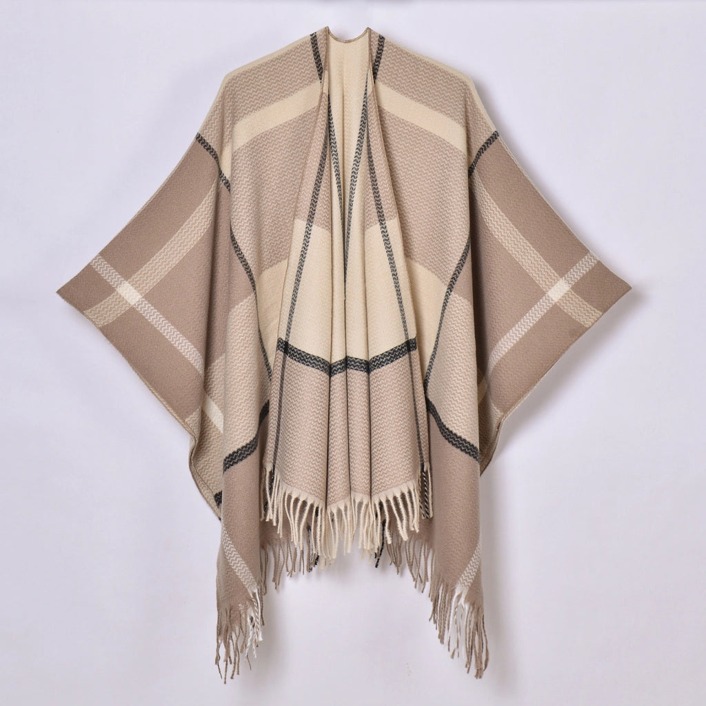 Nuovo scialle diviso con nappe, sciarpa semplice a quadri jacquard da donna