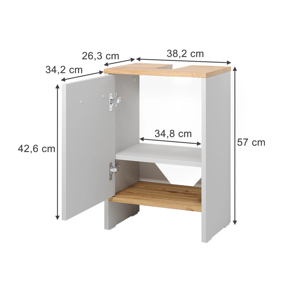 Vicco Mobile sottolavabo per bagno Rovere bianco/dorato 38.2 x 57 cm con la porta