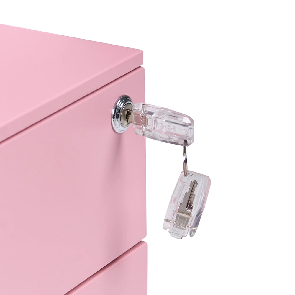 Classificatore in Metallo Rosa 3 Cassetti e Ruote Chiudibile a Chiave