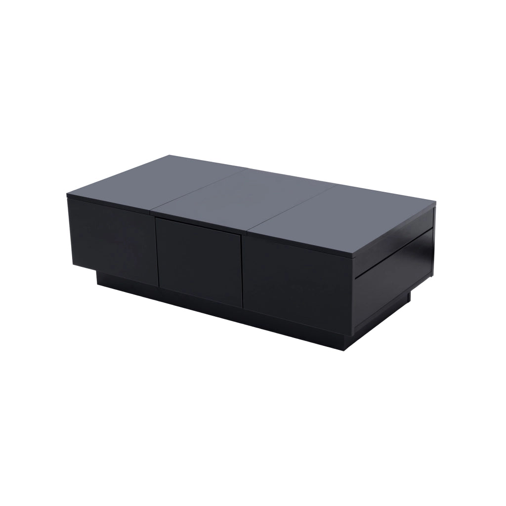 Tavolino da caffè rettangolare con 2 cassetti e vano scorrevole, per soggiorno, nero, 100 × 31 × 50 cm