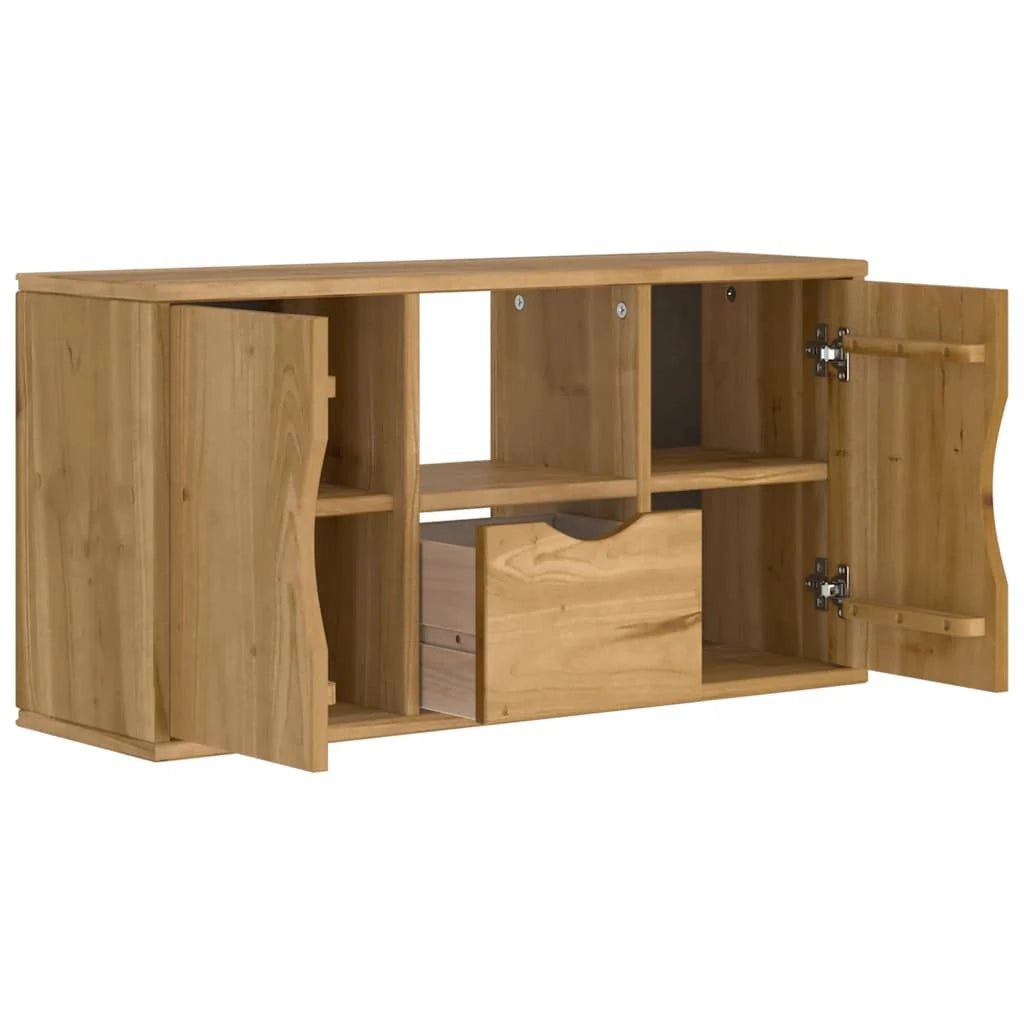 Mobile porta TV con pratico cassetto portaoggetti 79 x 24 x 40 cm stile rustico legno di pino massiccio 02_0058052