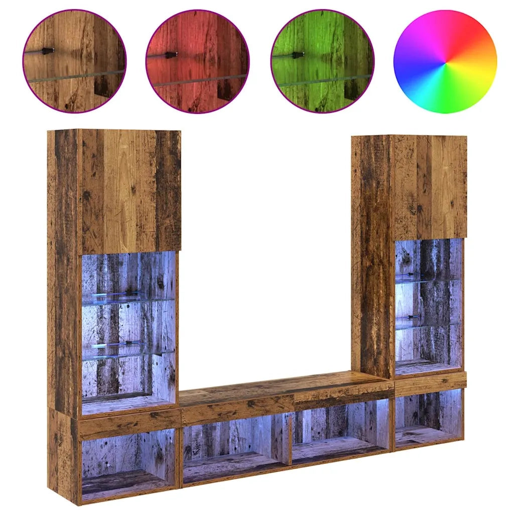 Unità a muro per TV con LED con led 5 pcs Legno vecchio