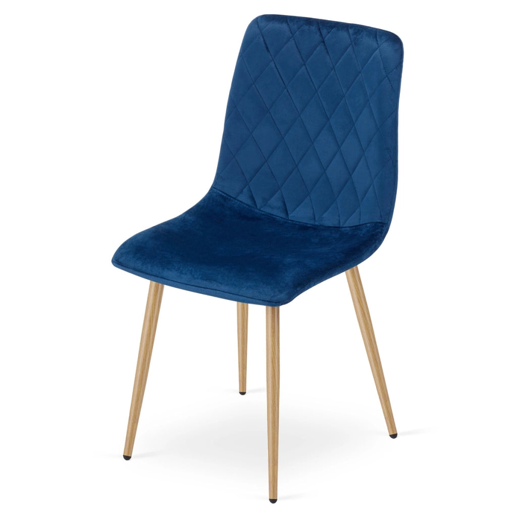 Set di 4 Sedie Turin in Velluto Blu Navy con Gambe Effetto Legno