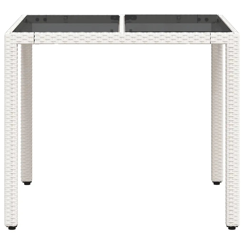 Tavolo Giardino | Tavolino da esterno con Piano Vetro Bianco 90x90x75 cm Polyrattan