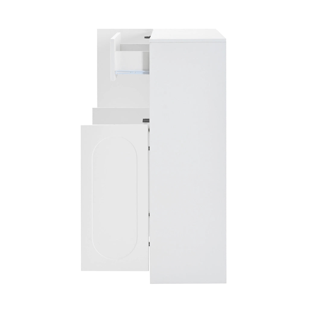 Scarpiera con panca 2 in 1 con ante curve; 130x35x110 cm; bianco; in truciolare