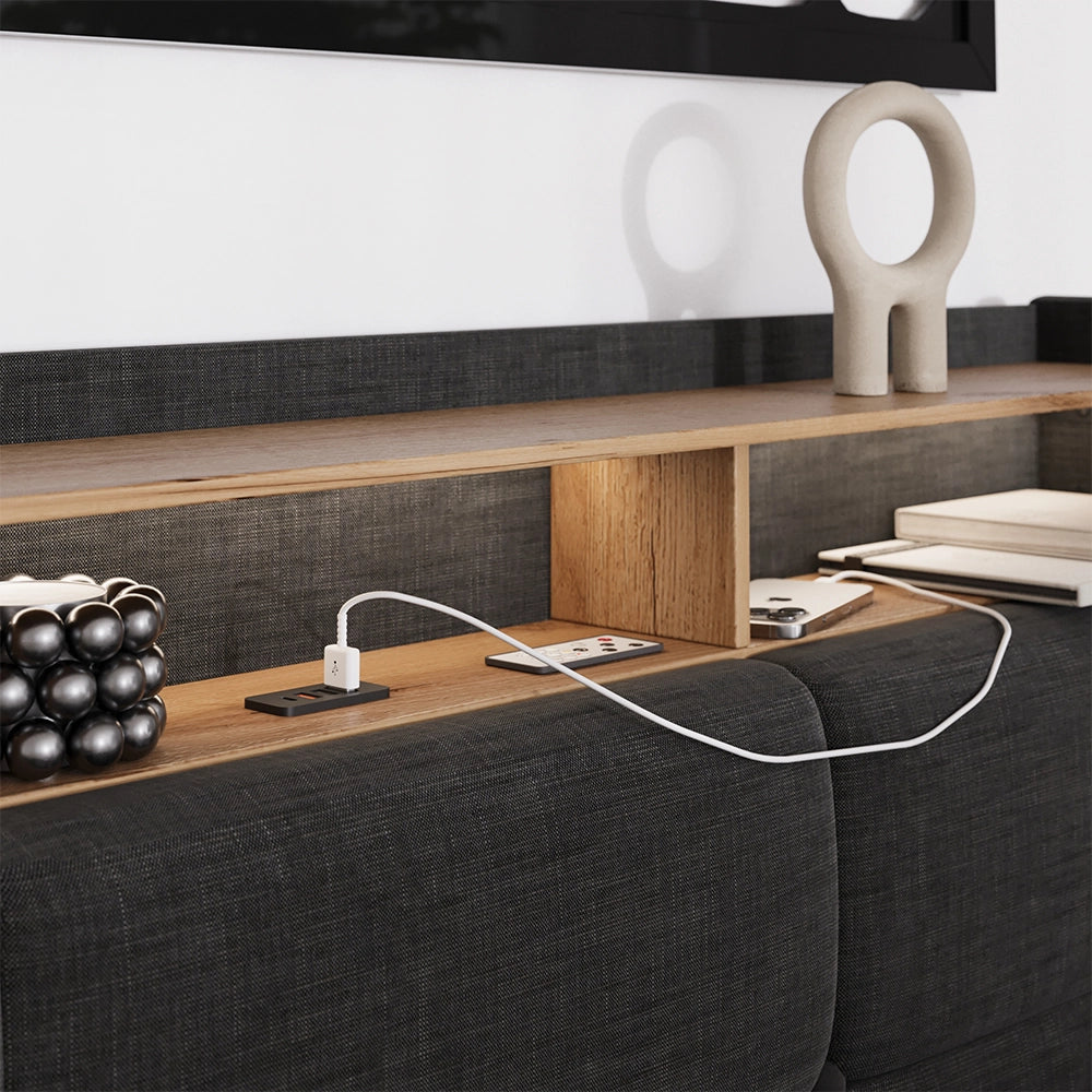 Vitalispa Letto imbottito Antracite/quercia con LED e connessione USB