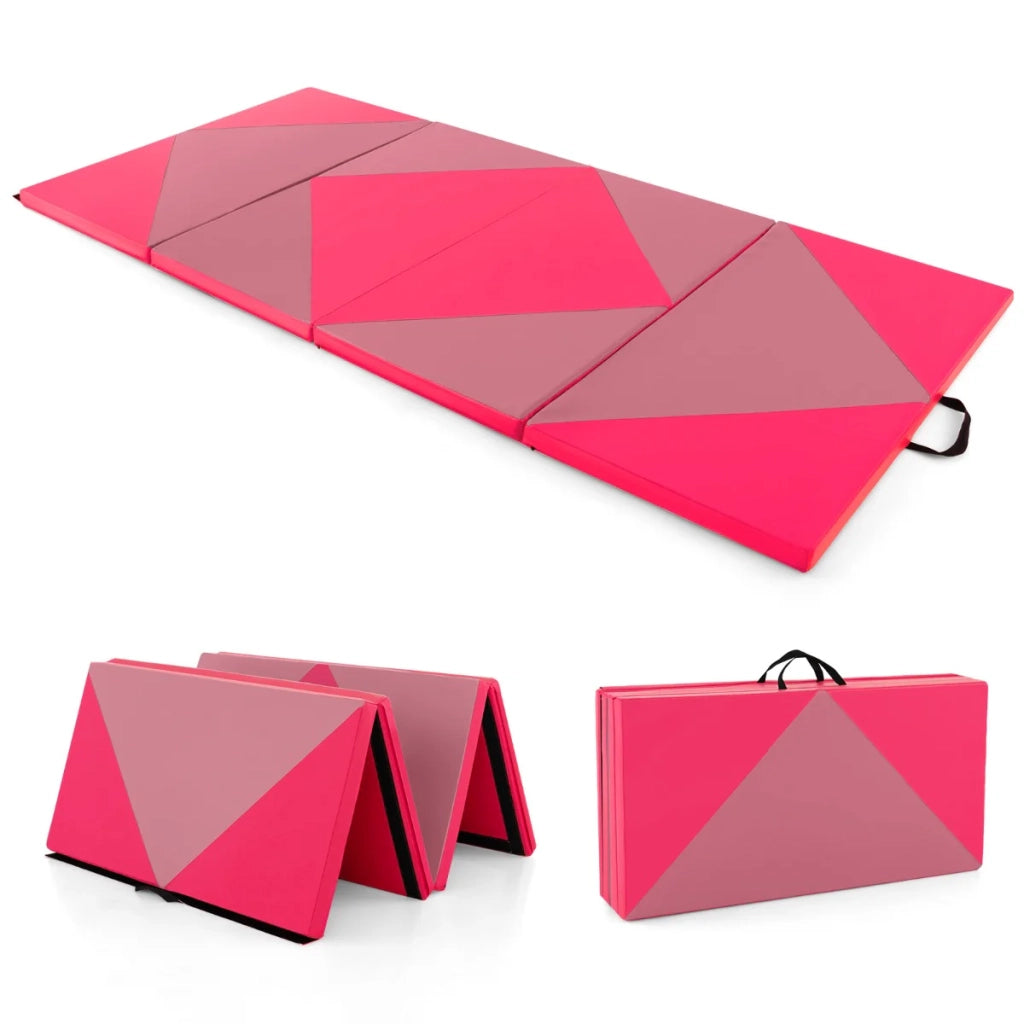 Tappetino da ginnastica pieghevole 240 x 117 x 5 cm con comoda imbottitura in schiuma EPE e chiusure a strappo in pelle PU rossa 20_0014229