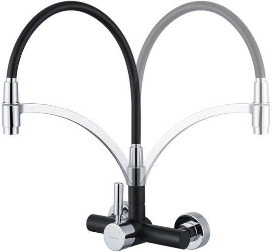 Wandkraan per cucina - Installazione facile - Acciaio inox nero - 1 pezzo