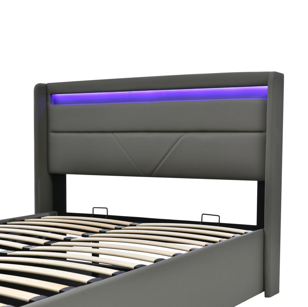 Letto contenitore imbottito 140x200 cm con LED e materasso H3