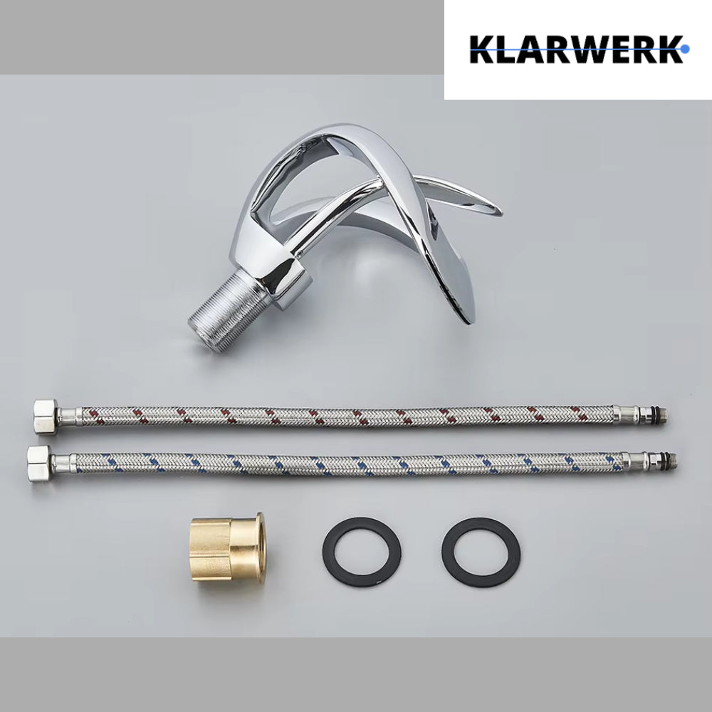 NAVIS |Rubinetto da bagno a cascata di design, rubinetto da bagno cromato lucido|in acciaio inossidabile premium per lavandino|Miscelatore  2 attacchi