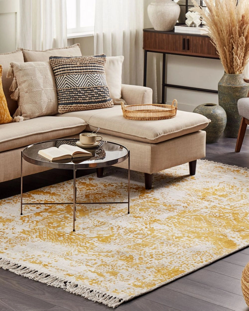 Tappeto viscosa giallo beige 140 x 200 cm orientale invecchiato soggiorno camera da letto