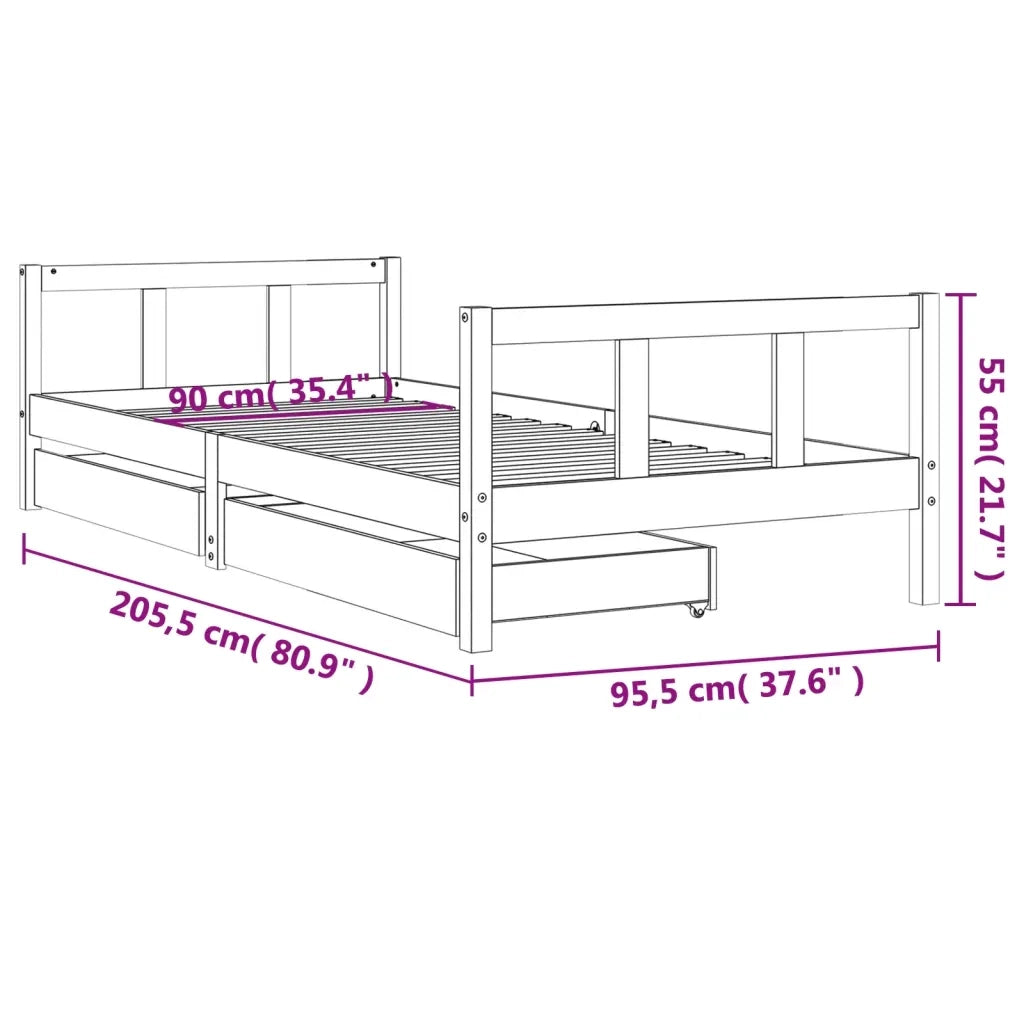 Giroletto Bambini | Letto Infantile | Lettino con Cassetti Nero 90x200cm Massello di Pino