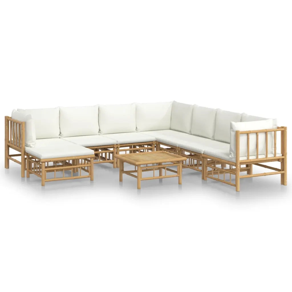 Set Salotto da Giardino 9pz con Cuscini Bianco Crema in BambÃ¹cod mxl 76341